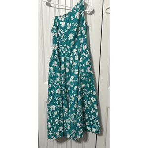 VINTAGE ACCENTUETTE BY LANZ DRESS SZ 8 ONE SHOULDER SUNDRESS GREEN WHITE FLORAL